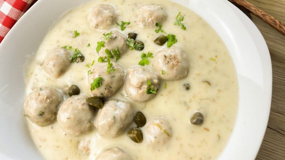 German meatballs in creamy white caper sauce